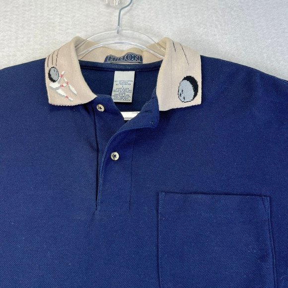 Vintage HILTON Mens L Novelty Embroidered Bowling Short Sleeve Polo Shirt - Picture 2 of 10